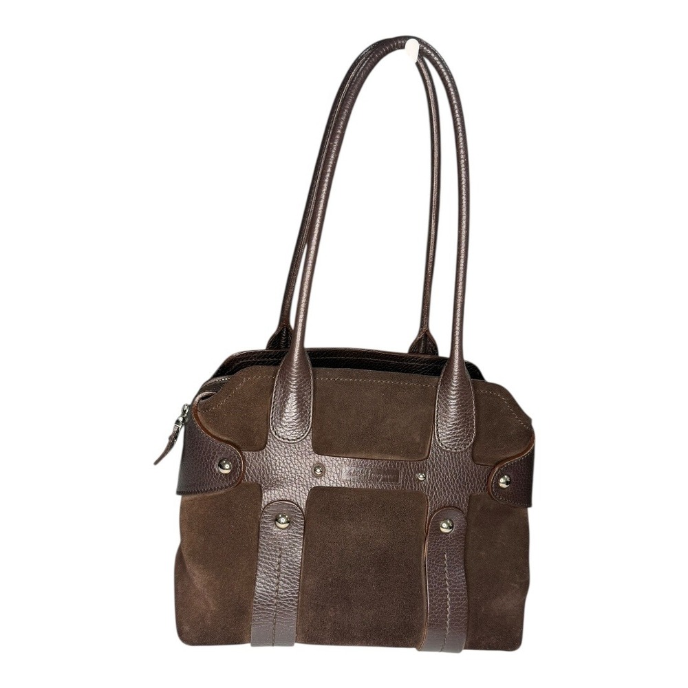 Salvatore Ferragamo Brown Suede & Leather Satchel Boston Bag – Made in Italy